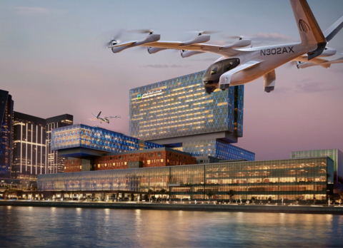 thumbnail Image depicts simulated air taxi services at Cleveland Clinic Abu Dhabi's facilities.