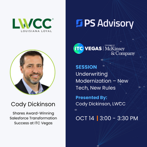 original Cody Dickinson, Vice President of Information Technology at LWCC, will present “Underwriting Modernization – New Tech, New Rules” at the Celent Kickoff Summit during ITC Vegas 2025. LWCC earned a Celent Model Insurer Award for its Salesforce-powered transformation delivered with PS Advisory.