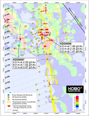 thumbnail Figure 6 : Emplacement des trous de forage dans la zone Jagger et géologie simplifiée
