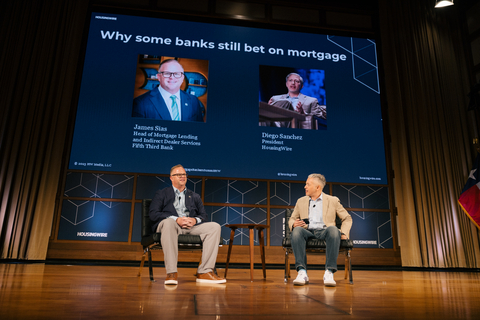 original James Sias, Head of Mortgage Lending and Indirect Dealer Services at Fifth Third onstage with Diego Sanchez, President of HW Media, at HousingWire's Mortgage Banking Summit. Photography by Wes Ellis.