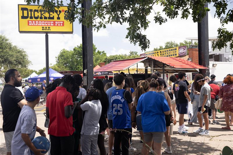 original Crowd outside of the original Dickey's location in Dallas, TX