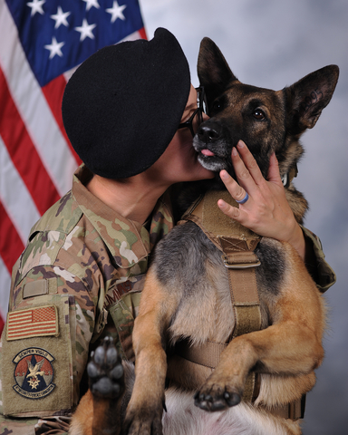 original Nylabone Sponsors Reunification of Local Retired Military Working Dog Erika with Former Handler Staff Sergeant Tara of the U.S. Air Force.