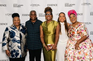thumbnail ESSENCE Black Women in Business 2025 honorees with ESSENCE Chief Content Officer, Michele Ghee. Credits: @thedenisestephanie