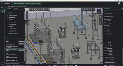 thumbnail Bentleys neue Anwendung OpenUtilities Substation+ erweitert den Entwurf von Umspannwerken um digitale Zwillinge und KI-gestützte Funktionen. (Bildgenehmigung durch Bentley Systems)
