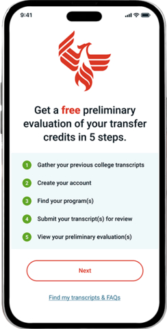 original University of Phoenix celebrates National Transfer Student Week with the launch of a new, patent-pending mobile app, TransferPath®, designed to help prospective students with some credit, but no degree, quickly see potential savings with a free college credit pre-evaluation.