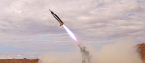 original AV’s Freedom Eagle (FE-1) kinetic C-UAS missile launches during testing earlier this year at Yuma Proving Ground [Credit: AV]