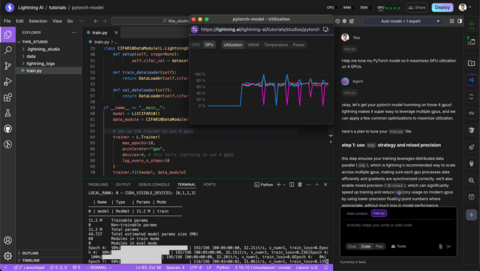 original Lightning’s AI code editor where AI helps debug, train, inference & ship PyTorch on GPUs.