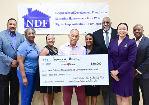 FHLB Dallas VP, Community Marketing and Outreach Manager Bruce Hatton (far right) joins representatives from member institutions and the New Orleans Neighborhood Development Foundation to celebrate $60,000 in grant funding to advance affordable housing initiatives.