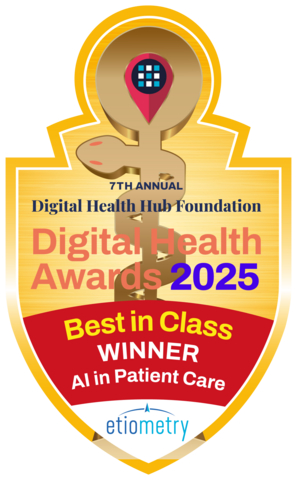 original Etiometry, a leader in AI-driven clinical intelligence, announces its selection as a winner of the 2025 Digital Health Hub Awards, hosted by The Digital Health Hub Foundation at the renowned HLTH global healthcare conference. Etiometry earned the prestigious Digital Health Award for Best in Class - AI in Patient Care.