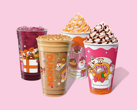 thumbnail Dunkin' Berry Sangria Refresher, Cookie Butter Cloud Latte, Toasted White Chocolate Signature Latte and Peppermint Mocha Signature Latte