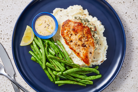 thumbnail Tini's Creamy Sun-Dried Tomato Stuffed Chicken with Mashed Potatoes & Garlicky Green Beans