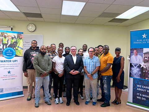 Participants of the 2025 Water UP! class pose on the first day of training with New Jersey American Water President Mark McDonough (center) and Doreene Bennett (far right), workforce development program manager.