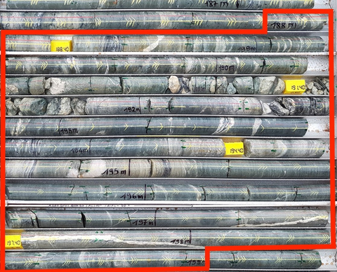 thumbnail Figure 2 : Intersection minéralisée du forage KDD0104 – 13,0 m à 1,49 g/t Au (93,0 m à 106,0 m)