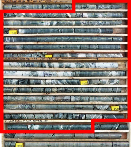 thumbnail Figure 5 : Intersection minéralisée du forage KDD0100 – 11,0 m à 1,26 g/t Au (188,0 m à 199,0 m)