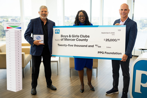 original (L-R) Steven V. Abramson, president, chief executive officer and director at UDC; Malesia Dunn, PPG executive director, PPG Foundation and Global Corporate Social Responsibility; and Tim Knavish, PPG chairman and chief executive officer, commemorated the companies’ 25 years of collaboration with donations to the Boys & Girls Clubs of Mercer County, located near UDC’s headquarters in Ewing, N.J.