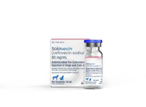 original Dechra announces U.S. launch of Solovecin™ (cefovecin sodium), an in-clinic antibiotic solution for skin infections in dogs and cats.