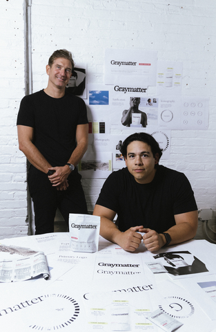 original Photo includes Jim Phillips, Co-founder and Novisa Petrusich, Co-founder of Graymatter Labs Inc. A next generation cognitive health supplement. They are standing next to their flagship product a nootropic powder supplement called Bright Mind by Graymatter.