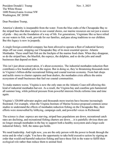 thumbnail Complete Letter From Coalition of Fishermen Calling on President Trump to Sign an Executive Order Banning Industrial Fishing.