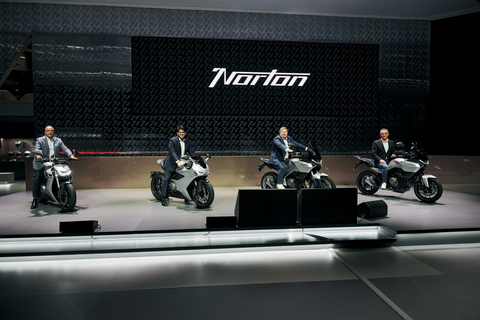 L to R: Sharad Mohan Mishra, President, Group Strategy, TVSM; Sudarshan Venu, Chairman, TVSM; Richard Arnold, Executive Director, Norton Motorcycles; Nevijo Mance, Executive Director, Norton Motorcycles