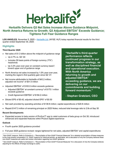 thumbnail Herbalife Q3 2025 earnings press release