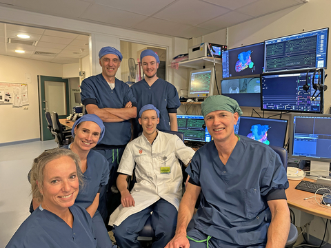 thumbnail The Amsterdam UMC team, shown here, performed the VT ablation procedure following previous experiences performing atrial flutter and premature ventricular complex (PVC) ablation procedures guided by real-time MRI and Imricor’s NorthStar® Mapping System. 
Dr. Michiel Kemme (right foreground) performed the ablation.
