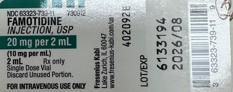 thumbnail Three lots (numbers 6133156, 6133194, 6133388) of Famotidine Injection are being recalled in the U.S. by Fresenius Kabi.