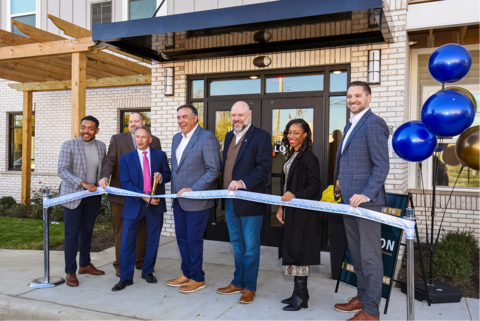 Credit: The NRP Group - L-R: Shannon Hardin, Columbus City Council President, Matt Sutter, Sr. Director of Housing Programs, OHFA, Aaron Pechota, Executive Vice President of Development, The NRP Group, Andrew Ginther, City of Columbus Mayor, Mike Premo, Executive Director, Community Development for All People, Brittany L.B. Eddy, Community Development for All People, Sam Adams, Managing Director, Public Finance, KeyBanc Capital Markets