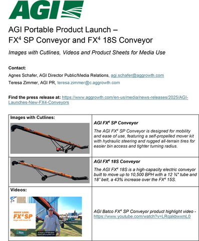 thumbnail Learn about the features and benefits of AGI's new FX4 SP and 18S series of grain conveyors.