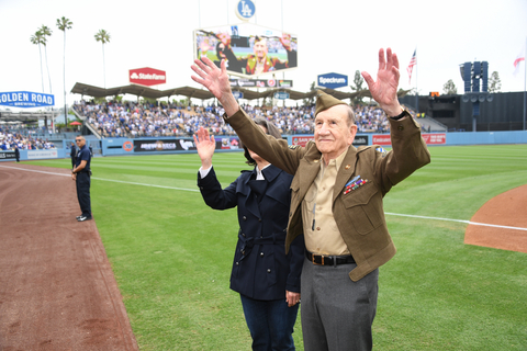 thumbnail Charles with Joan Cohen Wilson honored for his service at Dodger Stadium