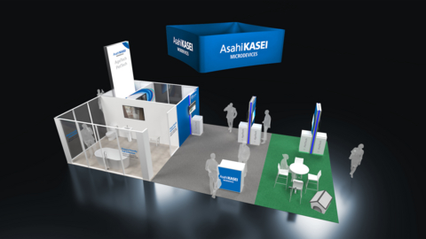 Mockup of Asahi Kasei Microdevices' booth at CES 2026, focusing on AgeTech and PetTech