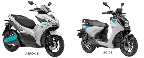 original Two new electric scooter models from Yamaha Motor: the AEROX E, an electric sport scooter developed in-house by Yamaha, and the EC-06, an electric scooter developed in collaboration with River Mobility Private Limited.