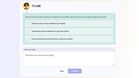 thumbnail Use Case Coach analyzes each user’s role, responsibilities, and priorities to recommend pre-built use cases or guide them through building custom ones.