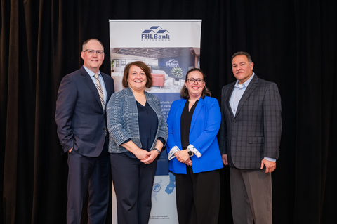 From left, John Bendel, Senior Director, Community Investment, FHLBank Pittsburgh; Julie Fitzpatrick, Executive Director, Pennsylvania Downtown Partnership; Justine Trucksess, Project Coordinator, Pennsylvania Downtown Partnership; and Fred Bañuelos, Community Investment Business Development Manager, FHLBank Pittsburgh, organized the graduation and celebration of 10 Eastern Pennsylvania Blueprint Communities.