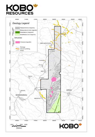 thumbnail Figure 5 : Carte géologique interprétée du permis de Kotobi