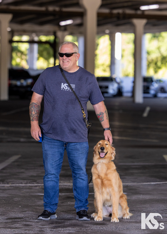 original Air Force Technical Sergeant Darren B. and his Service Dog Scarlett.