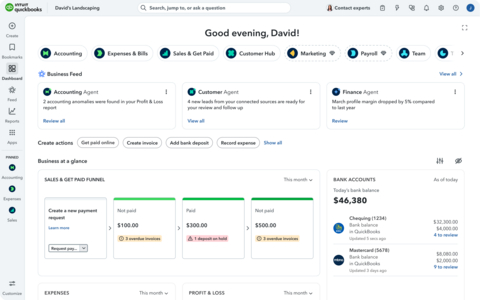 thumbnail The reimagined and personalized QuickBooks dashboard, including customizable widgets, intelligent insights, recommendations, and summaries.