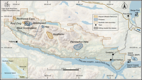 Figure 1: North Island Property Showing Location of Deposits and Prospects