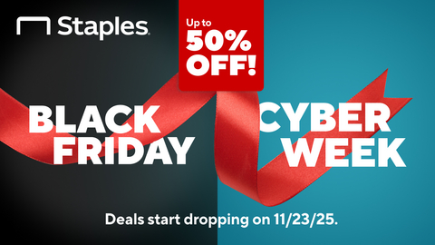 Staples’ 2025 Black Friday and Cyber Week deals start 11/23 with up to 50% off.