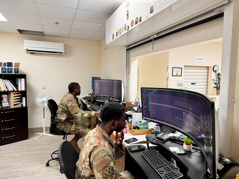 Medical technicians at Al Dhafra Air Force Base participate in on-the-ground training during the first fielding of the modernized Health Care Delivery Platform.