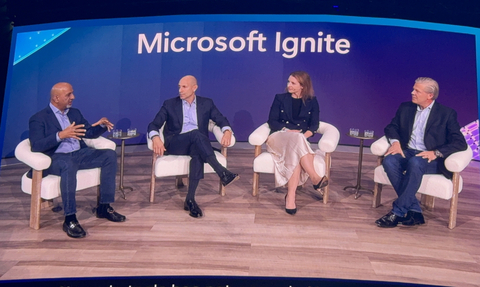 Kore.ai CEO Raj Koneru (L) in conversation with Nick Parker, Microsoft Chief Business Officer and President of Worldwide Sales & Solutions (R) at Microsoft Ignite