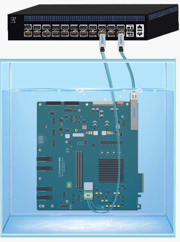 Immersion-cooled NPO/chiplet operating with 800G Ethernet switch