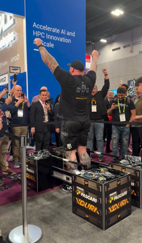 original Strength meets speed: VDURA and Phison smash the AI data transfer record with Hafþór “The Mountain” Björnsson at SC25.