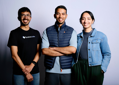 Rajashekar Vasantha (left), Supreet Deshpande (center), and Sahitya Sridhar (right), the founding team behind Synthio Labs' voice-powered AI platform for pharma