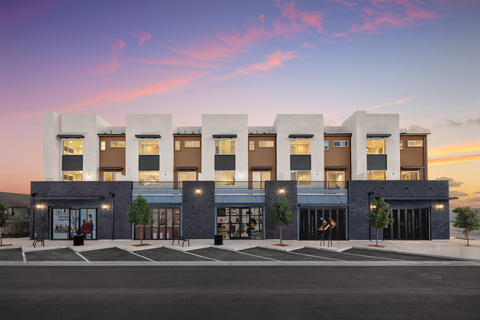 Located in Artesia, Eginhouse’s innovative design touts modern, three-story townhomes rising above 4,544 square feet of ground-level commercial space.