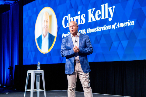 original Chris Kelly, President & CEO of HomeServices of America, addressing the audience of real estate professionals at the recent Stronger Together conference.