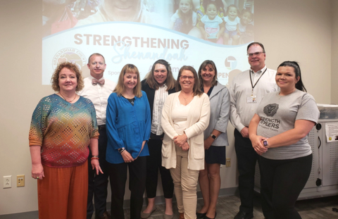 Pictured: Judge Chad Logan, Presiding Judge of Shenandoah County Juvenile and Domestic Relations Court, Denise Acker, Children, Youth and Family Services Manager of Northwestern Community Services Board, Alicia Aston, Student Services Manager Shenandoah County Public Schools, Matt Gochenour, Children's Services Act Coordinator, Monica Johns, Clinical Director of Life Enrichment Services, Nicky Fadely, Executive Director of Strength in Peers, Rachelle Butler, Sr Director of Community Initiatives, Open Table, Amy Cronin, Community Engagement Coordinator, Open Table
