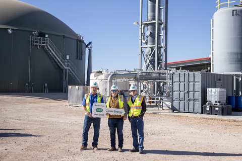 original South Fork Dairy owner, Frank Brand, with Clean Energy VPs, Will Flanagan and Bart Frabotta, at South Fork RNG facility, Dimmitt, Texas.
