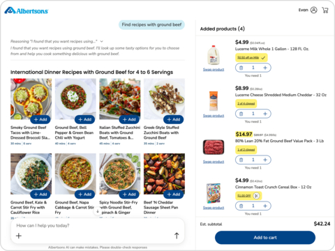 Albertsons Companies, Inc. (NYSE: ACI) today announced a major milestone in its digital transformation journey – the launch of the Albertsons AI shopping assistant, an industry-leading web browser experience designed to make grocery shopping faster, smarter and more personalized. As the industry leans into agentic commerce, the Albertsons AI shopping assistant moves beyond search to execute complex end‑to‑end grocery tasks helping customers complete shopping, from recipe to cart, in minutes. Building on the success of the company’s Ask AI tool introduced earlier this year, the agentic shopping assistant is a customer-friendly conversational experience powered by many collaborative agents, now available on all Albertsons Cos. banner websites as Albertsons AI, Safeway AI, Vons AI, Jewel-Osco AI and more.