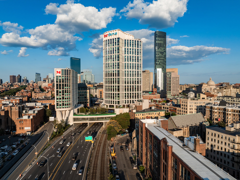 original Lyrik stands above the Massachusetts Turnpike, showcasing one of Boston’s most significant air-rights developments in decades.