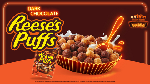 original Reese’s Puffs Dark Chocolate cereal delivers a deeper, richer take on the classic milk chocolate and peanut butter flavor combo.
